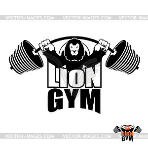 Lion Gym Logo. Злой лев сильный спортсмен. Штанга - векторный клипарт Royalty-Free