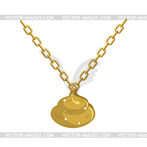 Gold shit necklace decoration on chain. Turd - vector clip art