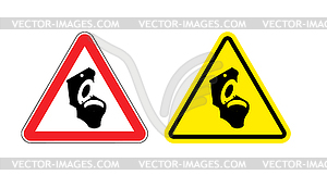 Warning sign toilet attention. Dangers yellow sign - vector image