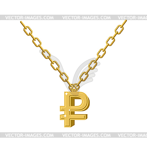 Gold ruble necklace decoration on chain. Expensive - vector clip art