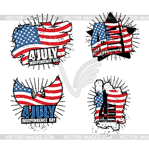 Independence Day set sign in grunge style. Star - vector clipart