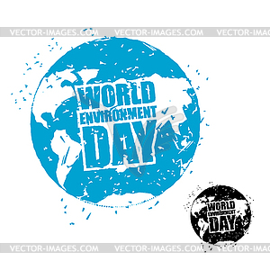 World Environment Day. Earth in grunge style. emble - vector image