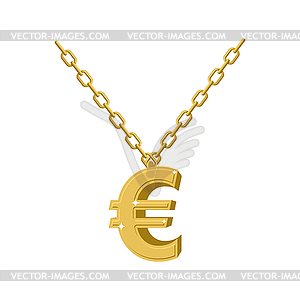 Gold euro sign on chain. Decoration for rap artists - vector image