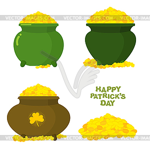 Pot of gold. Pot of leprechaun. Treasures of - vector clipart