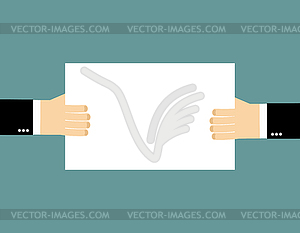 Plate Billboard and hands. An empty plate, hold - vector clip art