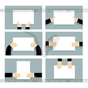 Hand and clean sheet blank billboard set. Business - vector image