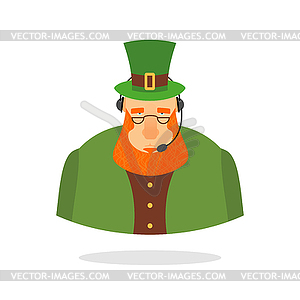 Saint Patrick call center. leprechaun and headset. - vector image