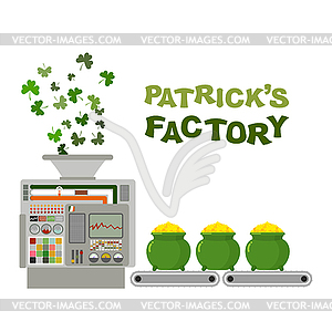 Patrick factory. Leprechaun machine. Recycling gree - vector clipart