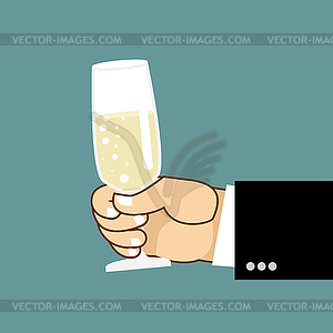 Mens hand and glass of champagne. Businessman - vector image