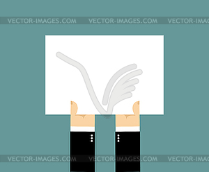 Hands and white sheet of paper, Billboard. Blank - vector image