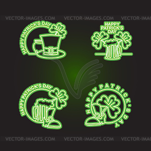 Set logo Patricks day. Neon sign shines in dark - stock vector clipart