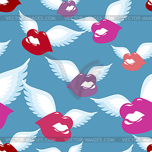 Winged Kiss seamless pattern. Kiss with wings - vector clipart