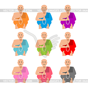 Tibetan monk set. Buddhist Tibet in colorful - vector clip art