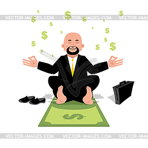 Financial yoga. Businessman meditating on money. Ma - vector clipart