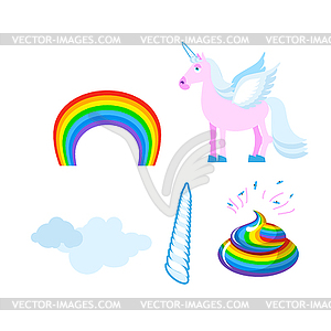 Fantastic set of unicorn. Pink fabulous beast with - vector image