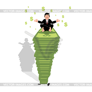 Businessman meditating on dollar. Financial yoga. - vector image