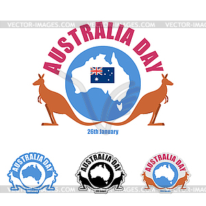 Australia day logo for holiday. Kangaroo and map - vector image