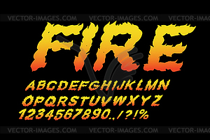 Fire font. Flame ABC. Fiery letters. Burning - vector clip art