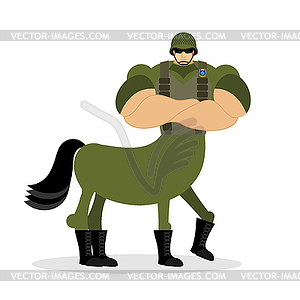 Centaur soldier in helmet. Military mythical - vector clipart