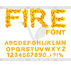 Fire font. Burning ABC. Flame Alphabet. Fiery - vector EPS clipart