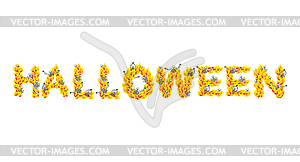 Fire Halloween letters. Skeletons in hell. Sinners - vector image