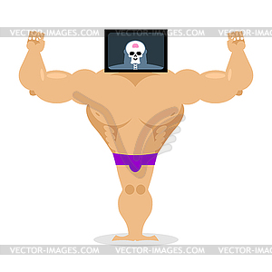 X-ray head bodybuilder. large muscles and small - vector image