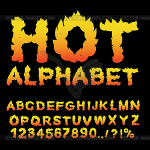 Hot Alphabet. Flame font. Fiery letters. Burning - vector clipart