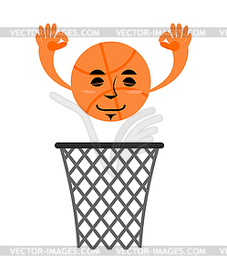 Basketball and ring. Game accessories. Hit in net. - vector image