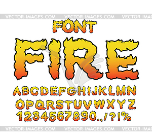 Fire font. Flame ABC. Fiery letters. Burning - vector image