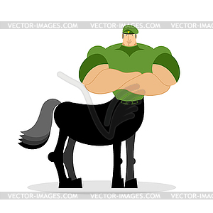 Centaur soldier in green beret. Military mythical - royalty-free vector image