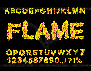 Flame Alphabet. Fire font. Fiery letters. Burning - vector clip art