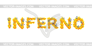 Inferno text. fire letters. Skeletons in Hell. - vector clipart