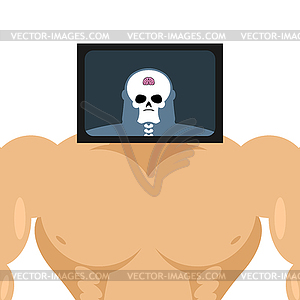 X-ray head bodybuilder. large muscles and small - vector image