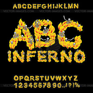 Inferno ABC. Ад шрифта. Огненные буквы. Грешники в - клипарт в формате EPS