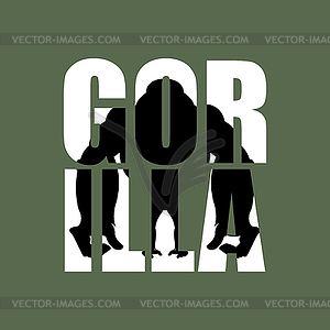 Gorilla. Silhouette of wild animal in text. Big - vector image