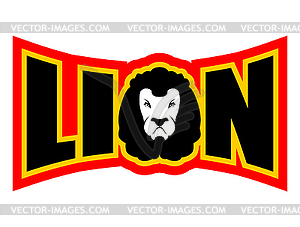 Lion logo. Wild beast with Big mane. Text and angry - vector image