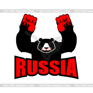 Russian bear. Angry big bear and Russian flag. - vector image