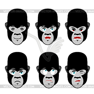 Gorilla emotions. Set expressions avatar monkey. - vector image