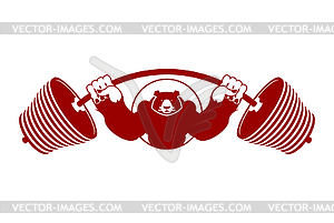 Strong Bear and barbell. Aggressive Grizzly great - vector EPS clipart