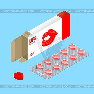 Vitamins Lips in pack. Lip augmentation pills. - vector image