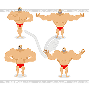 Muscled set poses. Expression of emotions athlete. - vector clipart