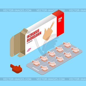 Fuck pills in pack. Evil vitamins. Tablets in box. - vector EPS clipart