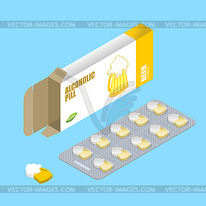 Beer pills in pack. Alcohol tablets. Pills in box. - vector image