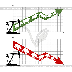 Бык и медведь рынка. Взлет и падение нефти - векторный клипарт / векторное изображение