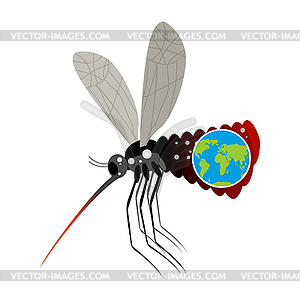 Mosquito Virus Zika. Big mosquito overtook planet - vector clipart