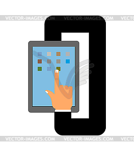 Tablet and hand. Autopilot for your tablet. Busines - vector image