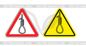 Warning sign attention Hangman. Hazard yellow sign - vector clipart