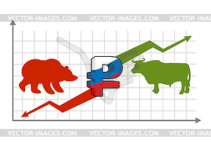 Russian ruble fall. Rise and fall of national - vector clipart