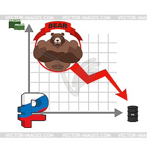 Медведь и график падения российского рубля. Падение - изображение в векторном виде