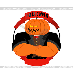 Strong pumpkin for Halloween. Powerful vegetable fo - vector clip art